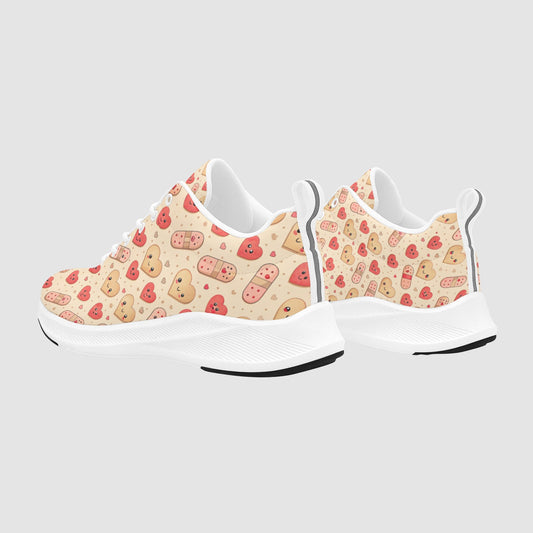 Women's Beige Red Hearts Bandage Print Lightweight Running Shoes
