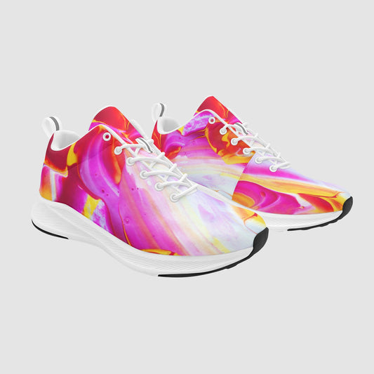 Women's Red White Yellow Brush Strokes Lightweight Running Shoes