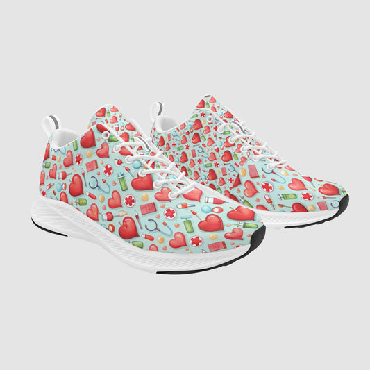 Women's Red Hearts and Stethoscopes Nurses Running Shoes